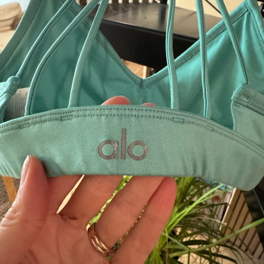 ALO Yoga Light Teal Strappy Back Bralette - Picture 3 of 3